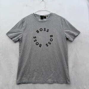 Hugo Boss T Shirt Mens XL Gray Logo Spell Out Basic Casual Stretch